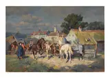 Horse market by the village Oil on panel Signed (lower right)16.1 x 24.1cm (6¼ x 9¼ in.)Unframed Provenance:By descent to the present owner by Wilhelm Velten, Oil on panel, offered Dec 2021