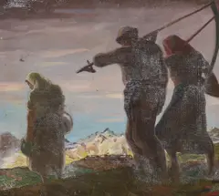Workers heading home by Sepp Jahn, 1947, oil on canvas, sold Feb 2023
