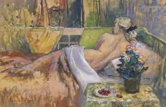 Study of reclining nude by Dennis Gilbert, oil on canvas, sold Feb 2023