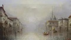 Venetian lagoon by James Salt, oil on canvas, sold Feb 2023