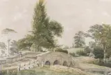 Rural scene in high summer, view of Finchley Bridge by Joseph Powell, 1822, watercolour, sold Feb 2023