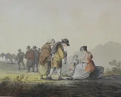 Figures crossing a plain by William Payne, watercolour, sold Feb 2023