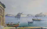 Custom House, Valetta, Malta by Joseph Galea, 1958, watercolour, sold Feb 2023