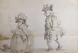 A shepherdess and a soldier by Thomas Rowlandson, ink and watercolour, sold Feb 2023