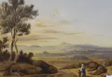 A distant view of Cardiff with figures in foreground by William Henry Stothard Scott, watercolour, offered Feb 2023
