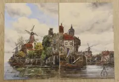 Topographical view of Dutch canal town by Jan van Couver, oil on board, sold Feb 2023