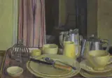 Breakfast table still life, 28 x 38cm by Hilda Carline, pastel, sold Feb 2023