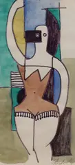 Abstract Woman in a bathing suit by S. Horne Shepherd, ink and watercolour, sold Feb 2023