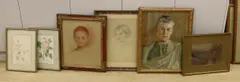 Head studies by Frederick Samuel Beaumont, 1902, pencil and watercolour, sold Feb 2023
