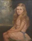 Portrait of a seated girl by Lily Christie, oil on canvas, sold Feb 2023