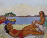 Sunbathers by Juana Elena Diz, oil on canvas, sold Feb 2023