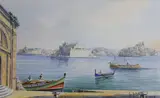 Custom House, Valetta, Malta by Joseph Galea, 1958, watercolour, sold Feb 2023