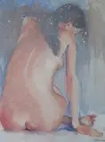 Seated female nude by Kathleen Schildmeyer, watercolour, offered Feb 2023