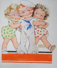 Humorous children by Agnes Richardson, watercolour and gouache, sold Feb 2023