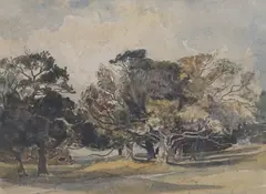 Landscape, Bignor, Sussex by Claude Muncaster, 1920, watercolour, sold Feb 2023