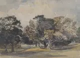 Landscape, Bignor, Sussex by Claude Muncaster, 1920, watercolour, sold Feb 2023