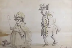 A shepherdess and a soldier by Thomas Rowlandson, ink and watercolour, sold Feb 2023