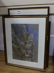 Coastal cliffs by Michael Cadman, 1982, pastel, sold Feb 2023