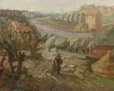 Shepherdess in a landscape by Reginald St. Clair Marston, 1932, oil on canvas, sold Feb 2023
