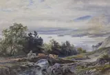 Cattle drover in a landscape by Robert Gallon, watercolour, sold Feb 2023