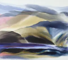 Tibet III by Rosamond A. Brown, 1992, acrylic on canvas, sold Feb 2023