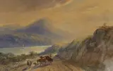 Cattle drover passing a loch by Henry Earp Snr, watercolour, sold Feb 2023