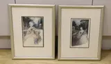 Illustrations of ladies in parkland, one initialled, 20 x 13cm by Cicely West, watercolor, sold Feb 2023