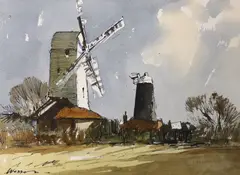 Jack and Jill Mills by Edward Wesson, ink and watercolour, sold Feb 2023