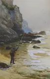 Angler on the seashore by R.H. Parker, watercolour, offered Feb 2023