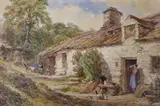 Landscape with figures beside a cottage by William Collingwood, 1862, watercolour, sold Feb 2023