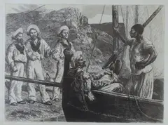 Sailors on a foreign shore by John Evan Hodgson, engraving, offered Feb 2023
