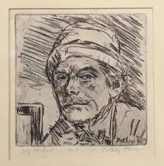 Self portrait No 3 by Llewelyn Petley Jones, etching, offered Feb 2023