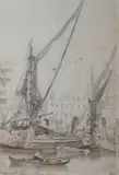 Hungerford Stairs - Straw Barge by James Wilson Carmichael, 1847, pencil and brown, sold Jan 2023