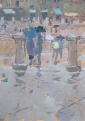 The Campo, Rainy Day by Bernard Dunstan, oil on board, sold Jan 2023