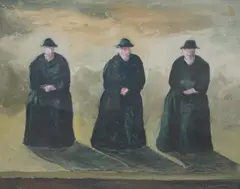 Seated figures 2 by Dale Richards, oil on paper, sold Jan 2023
