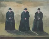 Seated figures 2 by Dale Richards, oil on paper, sold Jan 2023
