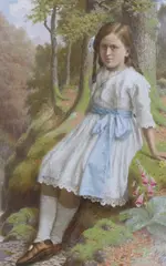 Girl seated in woodland, 80 x 54cm by James Barnes, oil on canvas, sold Jan 2023
