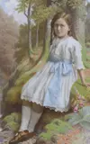 Girl seated in woodland, 80 x 54cm by James Barnes, oil on canvas, sold Jan 2023