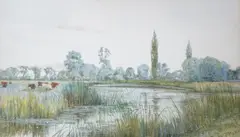 Cattle beside a river by Robert Winchester Fraser, watercolour, sold Jan 2023