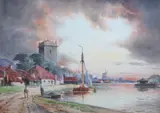Canal scene by Louis Van Staaten, watercolour, sold Jan 2023