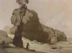 Cattle in a landscape by Bertram Nicholls, 1931, watercolour, sold Jan 2023