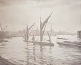 Sail barges on the Thames by Christopher Richard Wynne Nevinson, lithograph, sold Jan 2023