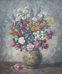 Still life of flowers in a vase by Weedon Grossmith, oil on canvas, sold Jan 2023