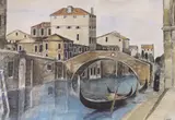 Venetian canal scene by Peter Luther, ink and watercolour, offered Jan 2023