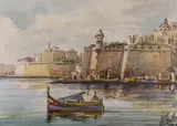 Grand Harbour, Malta by Edwin Galea, 1998, watercolour, sold Jan 2023