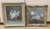 Still lifes of flowers in vases by Nora Helen Cullen, oil, sold Jan 2023