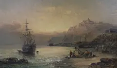 Fisherfolk along the coast by Charles Anslow Thornley, oil on canvas, sold Jan 2023