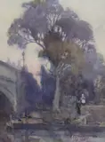 Figures beside a canal by William Archibald Gunn, watercolour, sold Jan 2023