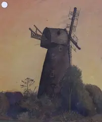 Windmill at sunset, 26 x 23cm by Johan Scherrewitz, watercolour, offered Jan 2023