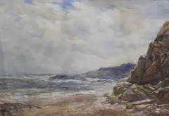 Beach scene by Thomas William Morley, watercolour, sold Jan 2023
